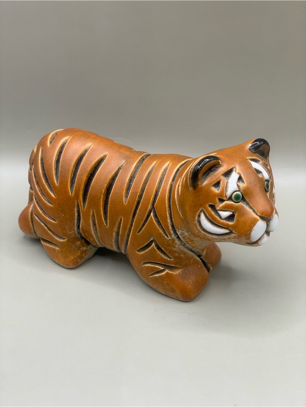 Vintage Artesania Rinconada Signed Ceramic Tiger Orange Uruguay Figurine